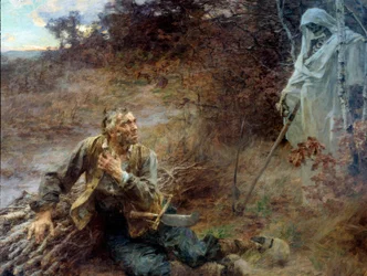 Der Tod und der Holzfäller. Illustration zur Fabel von Jean de La Fontaine (1621-1695), 1893, 2,06 x 2,42 m, Château-Thierry, Musée La Fontaine