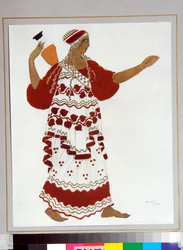 Russisches Ballett: "Nymphe" Kostümentwurf von Leon Bakst für das Ballett "Der Nachmittag eines Fauns" von Claude Debussy