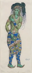 Kostümentwurf für das Ballett Blauer Gott von R. Hahn, 1911