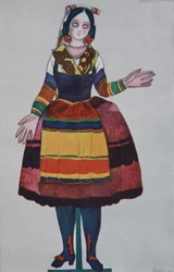 Italienische Puppe. Kostümentwurf für das Ballett Der magische Spielzeugladen von G. Rossini, 1919