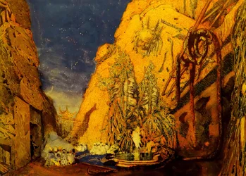 Bühnenbild für das Ballett Blauer Gott von R. Hahn, 1911