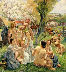 Der Morgen, linker Flügel des Triptychons „Das Goldene Zeitalter“, 1901