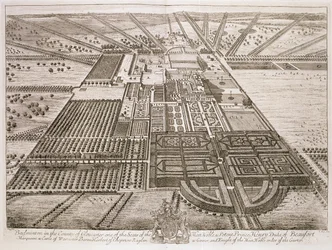 Badminton House in der Grafschaft Gloucester, graviert von Johannes Kip