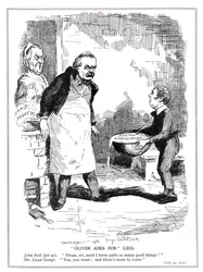 John Bull beschwert sich bei Lloyd George, dass es zu viele Reformen in seiner Sozialgesetzgebung und Landpolitik gibt, 1912