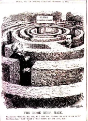 Das Home Rule Labyrinth. Mr. Asquith: "Entschuldigen Sie, Sir, aber versuchen Sie hinein oder hinaus zu kommen?" Mr. Bonar Law: "Genau das wollte ich Sie fragen, Sir" aus 