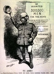 Zu den Waffen! Rekrutierungs-Sergeant Punch; "Nun, meine Jungs, euer Land braucht euch. Wer ist für die Front?" aus der Zeitschrift 