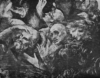 Anbetung der Könige - Köpfe der Gruppe hinter dem knienden König rechts, um 1481, 1945