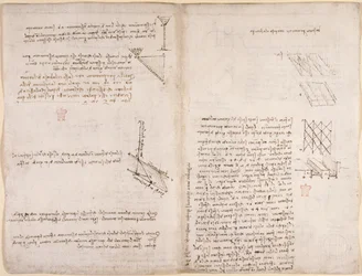 Notizen und Diagramme zur Mechanik, über die Geschwindigkeit von Flüssigkeiten, ca. 1503-6