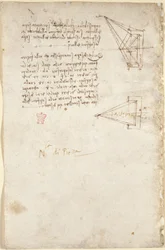 Arundel 263, f.93v Notizen und schematische Skizze zur Optik; Notiz 