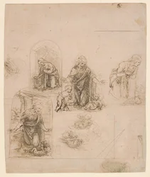 Kompositionsskizzen für die Jungfrau, die das Christkind anbetet, 1480-85