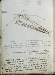 Zeichnung einer Flugmaschine. Manuskript von Leonardo da Vinci