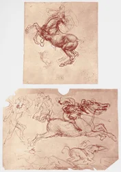 Pferd aufbäumend, und Reiter und Fußsoldaten, um 1504