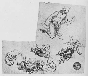 Kniender Jüngling und Putti, ca. 1480, 1945