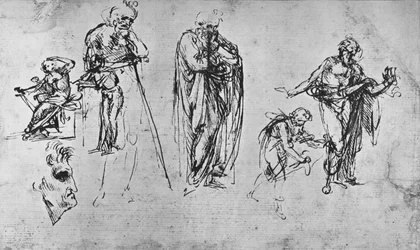 Studien einzelner Figuren und eines Profils, ca. 1480 (Detail)