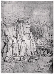 Studie einer felsigen Höhle mit Enten, 1482-1485, 1954