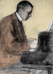 Porträt von Sergei Rachmaninow, russischer Komponist und Pianist. Zeichnung von Leonid O. Pasternak