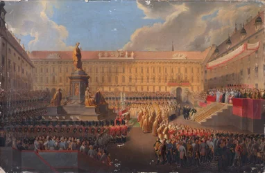Enthüllung des Denkmals für Kaiser Franz I. von Österreich am 19. Juni 1846 auf dem Wiener Franzensplatz