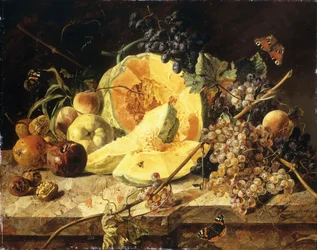 Ein Stillleben mit Früchten, Nüssen und Insekten, 1835