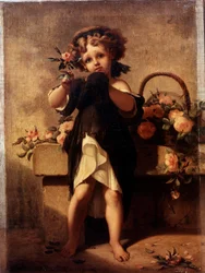 Ganzkörperporträt eines kleinen Mädchens mit Rose