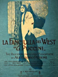 Titelseite von Leopoldo Metlicovitz (1868-1944) einer Klavierausgabe von Alessandro Peroni für die Oper La fanciulla del West (Das Mädchen aus dem goldenen Westen) von Giacomo Puccini (1858-1924)