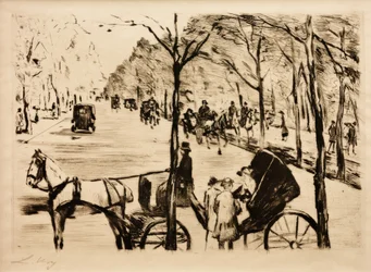 Allee im Tiergarten mit Kutsche im Vordergrund