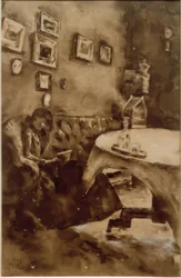 Interieur mit lesender Dame