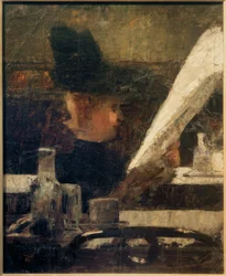 Zeitungsleserin im Café