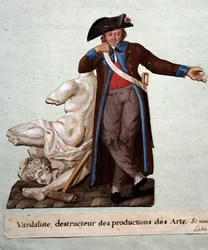 Französische Revolution: Ein Vandalist, Zerstörer von Kunstwerken. Gouache der Brüder Lesueur, Musée Carnavalet, Paris