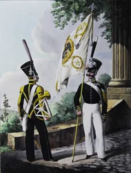 Porte-epee-Praporshchik und Hornist des Gardegarnisonsbataillons, 1829