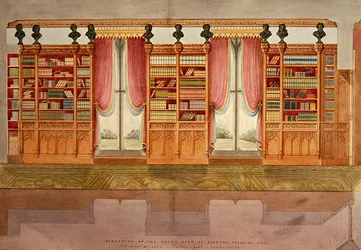 Ansicht der Südseite der Bibliothek, Snelston Hall, Derbyshire
