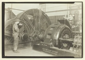 Die Minen heute mit Kabeln (elektrisch betrieben). Dies ist der Maschinenraum einer Kohlenmine in Pennsylvania