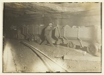 Ohne Titel (Kohlenwagen in der Mine)