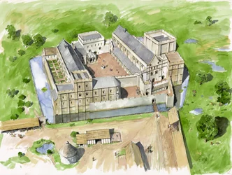 Luftaufnahme von Süden, Wolvesey Castle, Alter Bischofspalast, ca. 1170, ca. 2000er