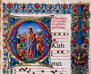 Piccolomini-Bibliothek: Chorbuch, cod. 21.6, ff. 2r mit „Austreibung eines unreinen Geistes“, von Liberale da Verona (ca. 1445 - 1527/9) (Detail)