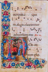 Piccolomini-Bibliothek: Chorbuch, cod. 22.7, ff. 22v mit „Christus vor Pilatus“