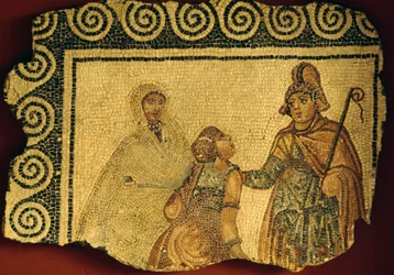 Initiationsszene, Mosaik aus der römischen Villa von Negrar, Venetien, Italien, römische Zivilisation