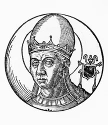 Porträt von Papst Zosimus (gestorben 418), 41. Papst der katholischen Kirche ab 417, Gravur