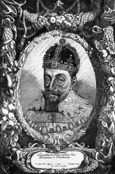 Porträt von Sigismund III. Vasa (1566-1632), König von Polen von 1587 bis 1632, König von Schweden von 1592 bis 1599 und Großherzog von Litauen, Gravur