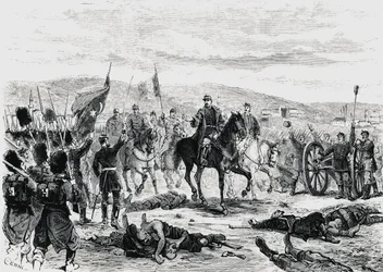 Prinz Carol von Rumänien inspiziert die Truppen nach der vierten Schlacht von Pleven, Russisch-Türkischer Krieg