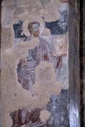 Heiliger, Fresko in der Kirche Agios Nikolaos, byzantinische Stadt Mystras (UNESCO-Welterbeliste)