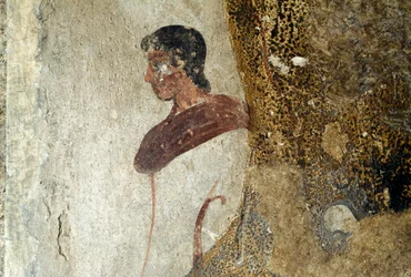 Junger Mann, Detail aus Fresko aus Paestum, Kampanien, Italien, antike griechische Zivilisation, Magna Graecia