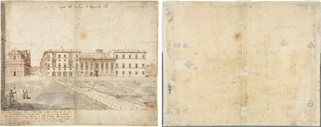 Achtzehn Ansichten von Rom: Das Collegio di Propaganda Fide (recto); Skizzen von Fenstern und Pilastern des Dachgeschosses des Collegio di Propaganda Fide (verso)