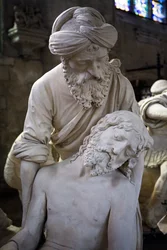 Die Grablegung und die Ohnmacht der Jungfrau, Detail: Joseph von Arimathäa hebt Jesus hoch