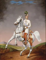 Porträt von Franz Joseph I. von Österreich zu Pferd