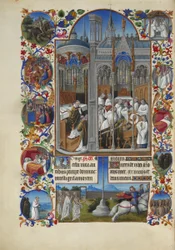 Très Riches Heures des Herzogs von Berry Folio 86, verso - Das Begräbnis von Raymond Diocrès