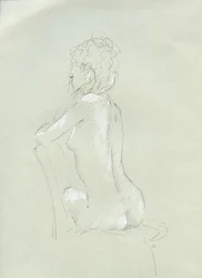 Rückansicht eines Aktes auf Grau