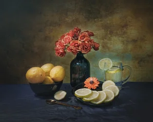 Elegante Zitronen und Rosen