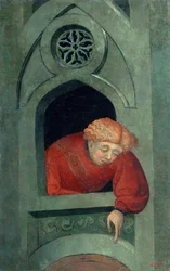 Junger Mann, der aus dem Fenster lehnt