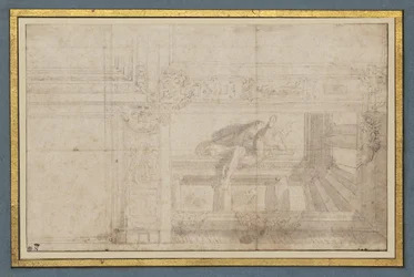 Ignudo, nach einem Deckenfresko in der Sala di Ulisse, Palazzo Poggi, Bologna