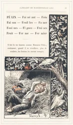 Felix, Heu, Fasan, Blätter, Faner, Wiesel, Feigen, Erdbeeren, Obst, Bauernhof, Bauer, Seite 19 - Alphabet von Mademoiselle Lili, von L. Froelich und von einem Vater (Hetzel selbst). Bibliotheque & Magasin d